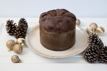 Front view of Panettone with Christmas decoration