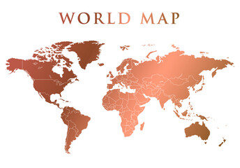 Copper world map illustration isolated on a White background