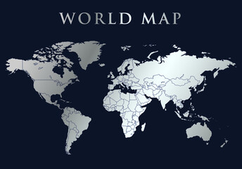 Silver world map illustration isolated on a Bule background