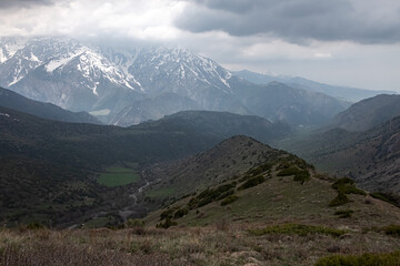 Naklejka premium Dinosaur ridge in Sayram-Ugam National Park. Tourism, travel in Kazakhstan concept.