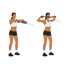 Woman doing Face pull. rear felt pull exercise. Flat vector illustration isolated on white background