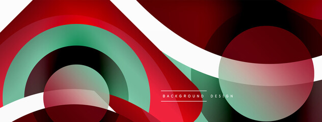 Obraz premium Abstract background with color geometric shapes. Beautiful minimal backdrop with round shapes circles and lines. Geometrical design. Vector illustration