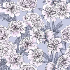 Möbelaufkleber Peony on a gray background. Seamless pattern with colors © OlgaShashok