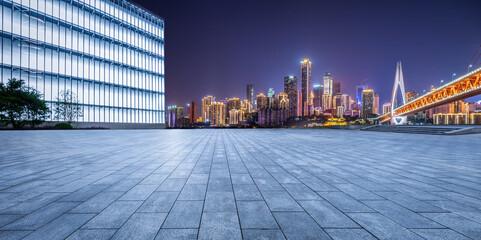 Panoramic skyline and modern commercial buildings with empty road. empty square floors and cityscape.