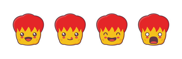 vector kimchi cartoon mascot, korean traditional food illustration, with different facial expressions