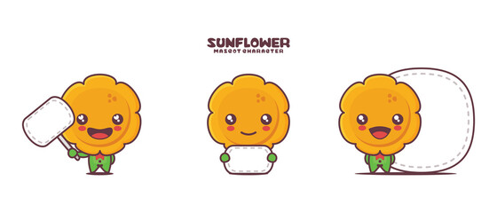 vector Sunflower cartoon mascot, with blank board banner