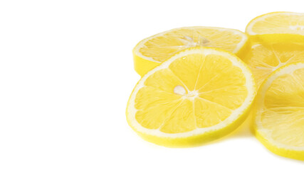 sliced lemon, on white isolated background. Copy space