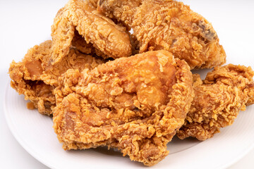Group of Fried chicken isolated on white background, Fried chicken on white With clipping path.