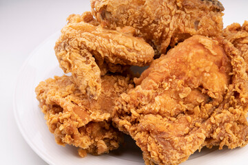 Group of Fried chicken isolated on white background, Fried chicken on white With clipping path.