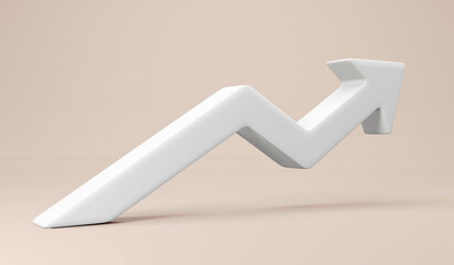 3D Rendering of arrow pointing up on background. 3D Render illustration.