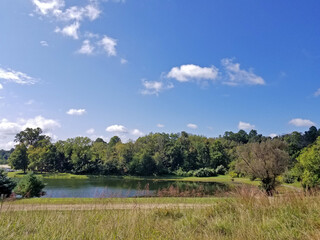 Scenic views of lake and landscape at Round Valley recreational area, in Lebanon, New Jersey, on a beautiful late summer day -03
