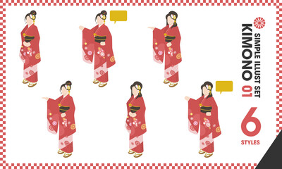 イラストセット「KIMONO 01」6点　着物 振袖 和服 女性