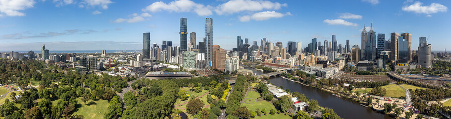 Aerial panoramic view of the beautiful city of Melbourne Australia