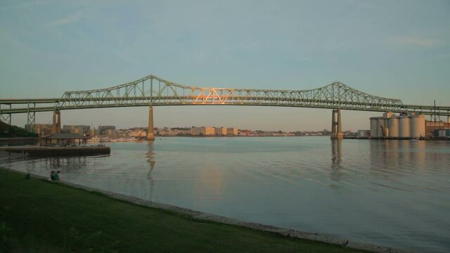 boston tobin bridge from chelsea wide sunset