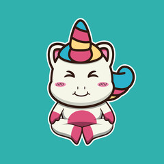 
vector illustration of unicorn doing yoga, suitable for children's books, birthday cards, valentine's day.