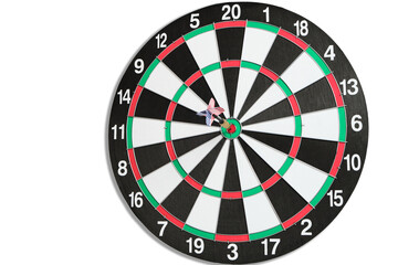 Concept achieving goal.Achieving goals in business, politics and life.Dartboard with darts painted with American flag stuck right into target.