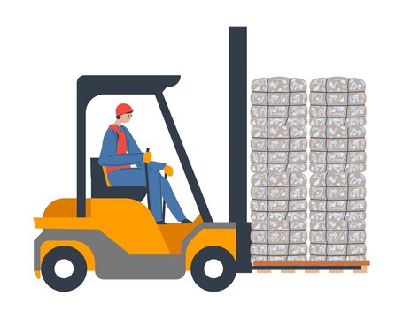 Forklift or loader used for transporting boxes