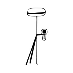 tacheometer, level technical hand drawn doodle. vector, minimalism, scandinavian, monochrome, nordic, sketch. icon, sticker. geodesy, cartography, measurement, construction, survey.