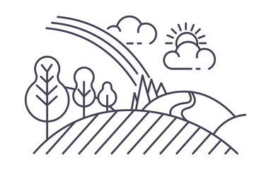 Rural meadow landscape with crops and wide fields