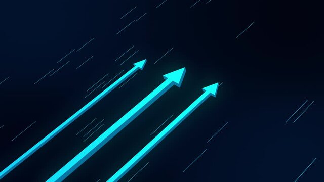 Business competition concept growing high tech blue arrows - Trying to win over each other - achieving goals and making progress