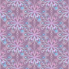 Pastel winter symbol festive seamless pattern Snowflakes pink blue purple arrangement ornaments background texture textile collection for decor interior , fashion fabric