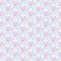 Pastel winter symbol festive seamless pattern Snowflakes pink blue purple arrangement ornaments background texture textile collection for decor interior , fashion fabric