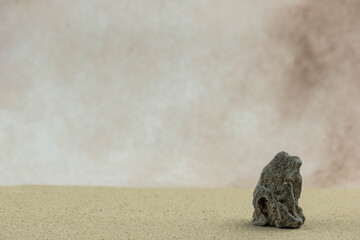 Zen sand garden meditation stone background with copy space. Stones and lines drawing in sand for relaxation. Concept of harmony, balance and meditation, spa, massage, relax