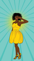 Afro girl with victory hand sign pop art