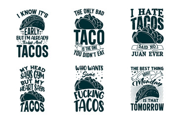 Fototapeta premium Tacos typography t shirt design bundle for t shirt and merchandise