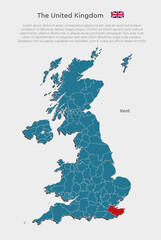 Vector map United Kingdom and county Kent - obrazy, fototapety, plakaty