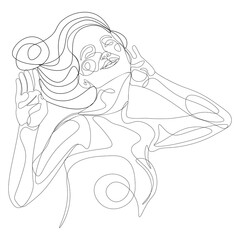 Woman smile closed eyes line art