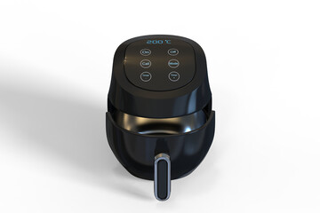 Digital Air Fryers Hot Air Fryer Adjustable Temperature Control 30 Minute Timer with 8 Preset Menus Auto Shut Off Nonstick Tray 1400W Air Fryer Black. 3d illustration