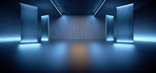 Naklejka premium Advanced background High end scenario concrete wall 3D rendering booth Exhibition hall