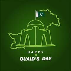 Happy Quaid's Day With Tomb, Pakistan Map And Flag.