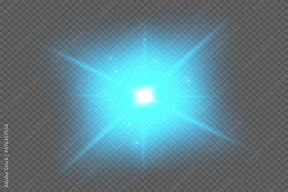 Wall mural glow star burst flare explosion light effect. isolated on transparent background. eps 10 vector file