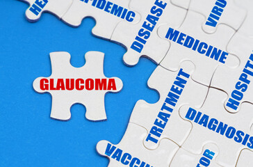 On the blue surface, puzzles with medical inscriptions, on a separate puzzle it is written -...