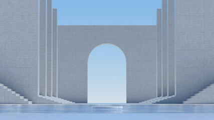 Advanced background High end scenario concrete wall 3D rendering booth Exhibition hall