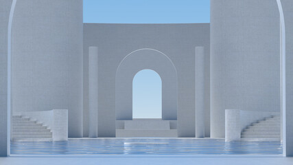 Advanced background High end scenario concrete wall 3D rendering booth Exhibition hall