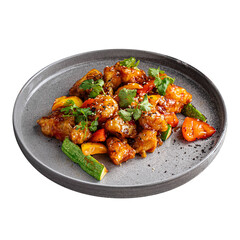 Isolated asian cooked zander fish in sweet and sour sauce