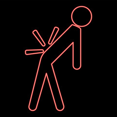 Neon man a with sick back . backache red color vector illustration image flat style