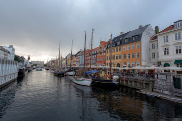 Fototapeta na wymiar night cityscape of Europe , beautiful image of city in night , Nyhavn is a 17th-century waterfront, canal and entertainment district in Copenhagen, Denmark