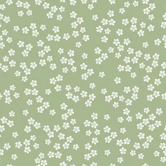 Papier Peint photo Petites fleurs Fond floral vintage. Modèle vectorielle continue pour les imprimés de design et de mode. Motif floral élégant avec de petites fleurs blanches sur fond vert.