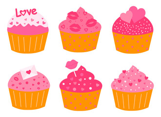 Set Valentine's day cupcakes vector illustration