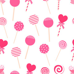 Seamless pattern Valentine's day candy lollipop caramel vector illustration