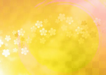 桜の花が描かれた金色の和風背景のイラスト