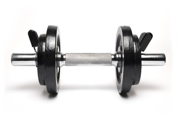 closeup dumbbell black weight isolated white background