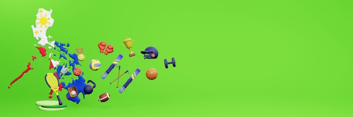 3d rendering of sports equipment in Philipines for website cover