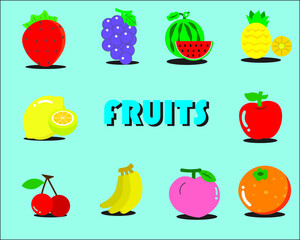 10 SET OF FRUITS IN VECTOR ILLUSTRATION. EDITABLE AND FULL COLORS..