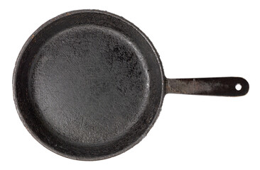 Cast-iron pan. An old kitchen frying pan. Isolate on a white background.