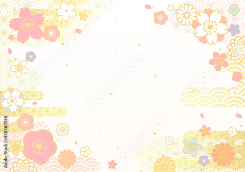 和柄の雲と花の和風なベクターイラスト背景 パステル ひなまつり 桜 Abstract Wall Mural Abstra Honyojima